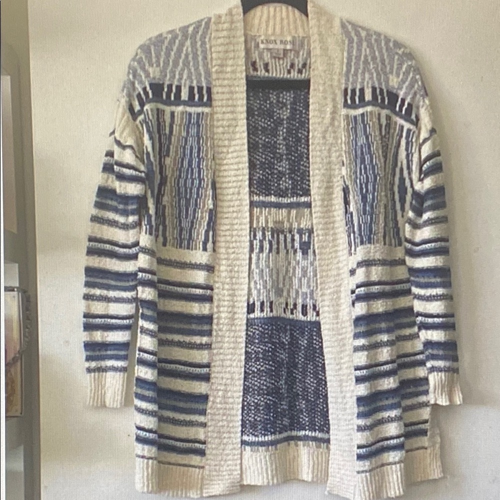 Knox Rose Cream and Navy Open-Front Striped Cardigan